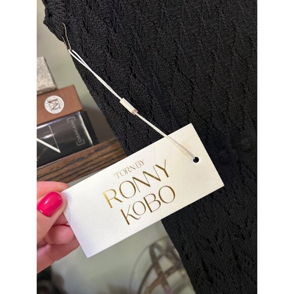 TORN BY RONNY KOBO Ryan Knit Fringe Midi Dress Black Womens Size Small - Picture 9 of 13